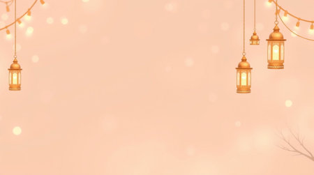 Lanterns with bokeh light on pastel pink backgroundの写真素材