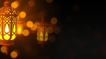 Ramadan Kareem background with Arabic lanterns and bokeh