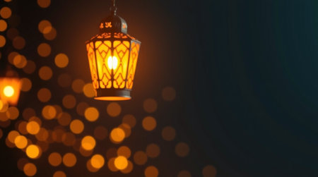 Arabic lanterns on bokeh background. Ramadan Kareem concept.