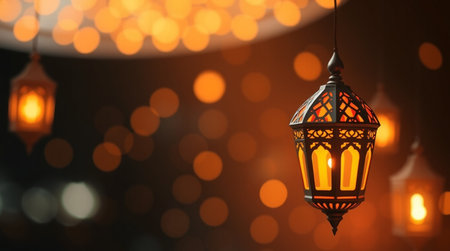 Beautiful decorative lantern on bokeh background.