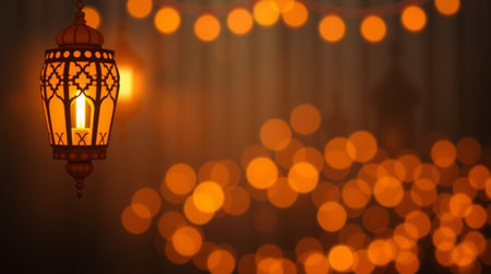 Ramadan Kareem background with arabic lantern and bokeh lights