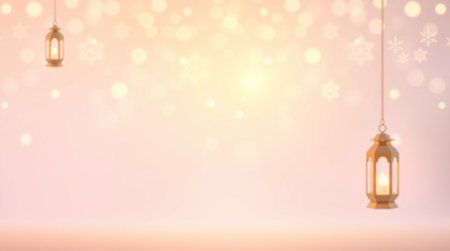 Christmas background with lanterns and snowflakes, 3d render