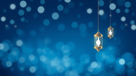 Lantern on blue bokeh background.