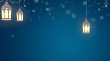 Ramadan Kareem background with arabic lanterns and bokeh lights