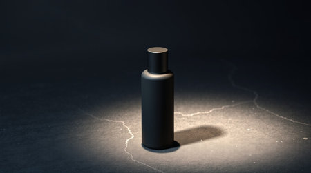 Black cosmetic bottle on a dark background. 3d render illustration.の写真素材