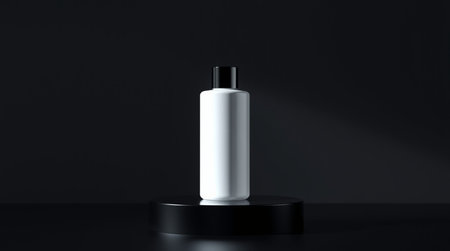 White cosmetic bottle mockup on black background. 3d rendering.