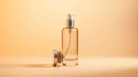 Mockup of cosmetic bottle on orange background. 3D rendering