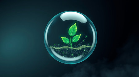 Transparent globe with green sprout. Ecology concept. 3D rendering