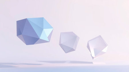 3d rendering of low poly geometric shapes in pastel color background
