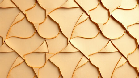 Abstract background of gold paper cut shapes. 3d rendering, 3d illustration.