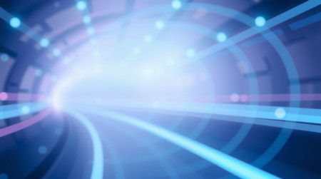 3d rendering of abstract blue tunnel with light trails on the road
