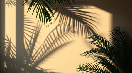 Palm leaves shadow on the wall. 3d render illustration.