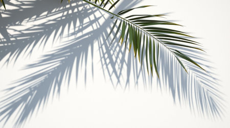 Palm leaf shadow on white wall background. Summer and vacation concept