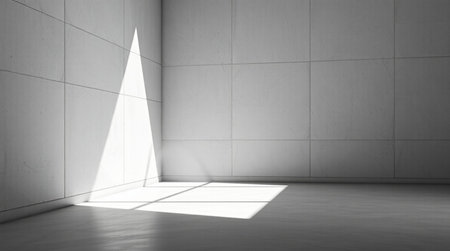 3d rendering of a white empty room with light coming through the window