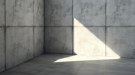 Concrete wall and floor with sunlight. 3d render illustration.