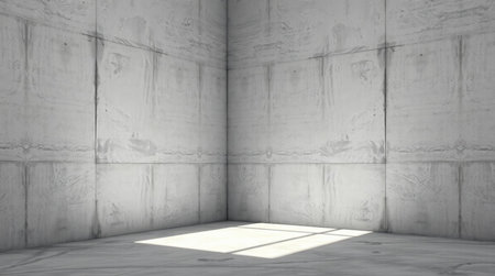 3d render of empty room with concrete wall and light from window