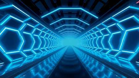 futuristic tunnel corridor with glowing lights 3d rendering wallpaper background