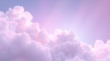 Fantasy cloudy sky background with glowing pink clouds. 3D illustration