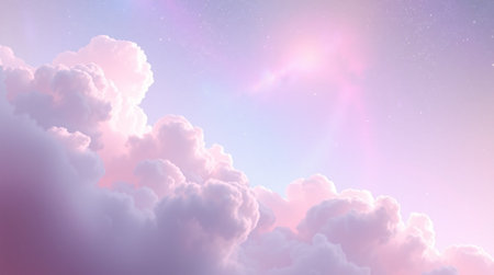 Fantasy cloudy sky with pastel gradient colors, 3D illustration
