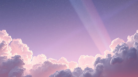 Sunset sky background with clouds and stars. 3d render illustration