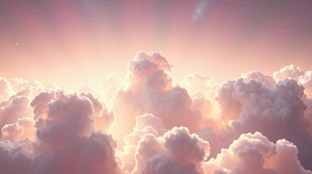 Sunset sky background with clouds and stars. 3d render illustration
