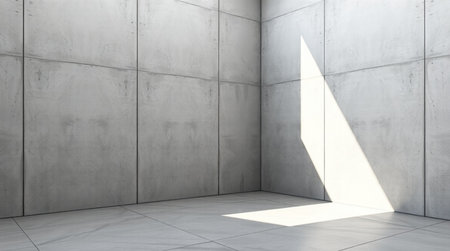 Empty room with concrete wall and sunlight. 3d render illustration.