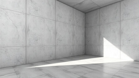 Abstract architecture background, empty white room with shadow on the wall, 3d render illustration