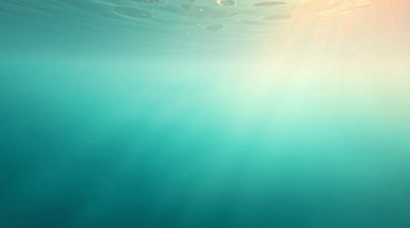 Underwater view of the surface of the sea with sunlight and waves