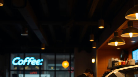 Coffee shop blur background with bokeh light, stock photo