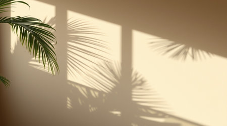 Tropical palm leaves shadows on the wall. 3d render