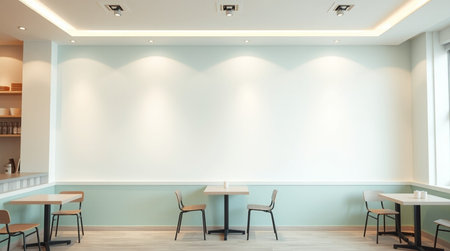 Interior of modern cafe with white walls and wooden floor. 3d rendering