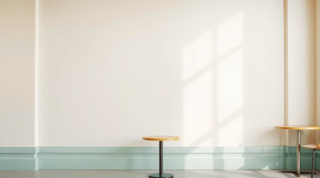 Interior of modern bright room with white walls, concrete floor, round table and yellow chairs. 3d renderingの写真素材