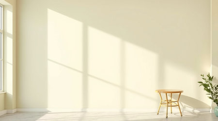 3d render of empty room with wooden chair and green plant in vase