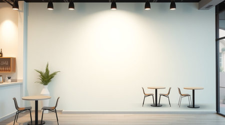 Interior of modern cafe with white walls and wooden floor 3d rendering