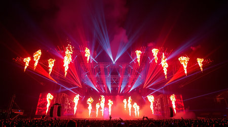 Stage lights and crowd of people at a concert, close-up
