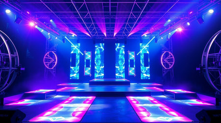 Interior of a night club with neon lights, 3d render