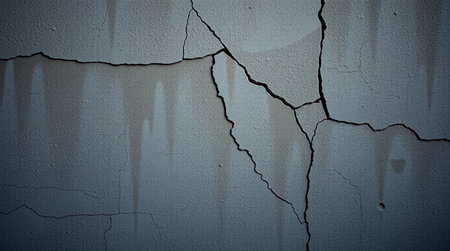 Cracked concrete wall with cracks. Background for design. Toned.