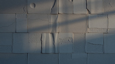 Background of white brick wall with shadow and sunlight. Texture of white brick wall.