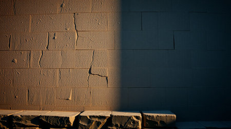 Stone wall with sunlight and shadow. Abstract background. Toned.
