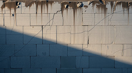 wall of bricks with a shadow of the sun and rays of light