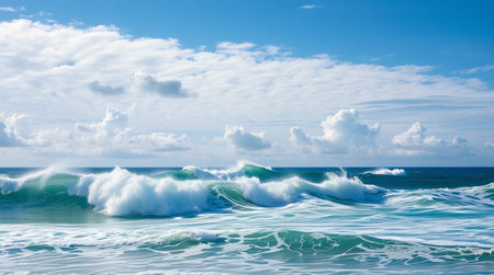 beautiful seascape with blue sky and white clouds over the sea