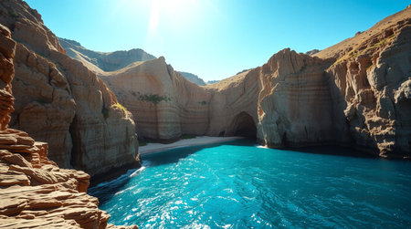 View from the boat on the beautiful cliffs of the Algarve coast, Portugalの写真素材
