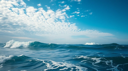 Beautiful seascape with sea waves and blue sky with clouds
