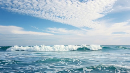 Beautiful seascape with sea waves and blue sky with clouds