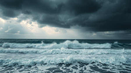 Stormy seascape. Dramatic sky over the sea.