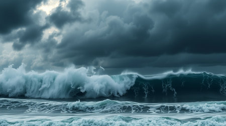 Stormy sea with stormy sky. Epic seascape. 3D rendering