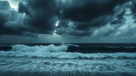 Beautiful seascape with stormy sky and waves. Toned.