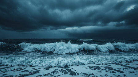 Stormy seascape. Dramatic sky over the sea.の写真素材