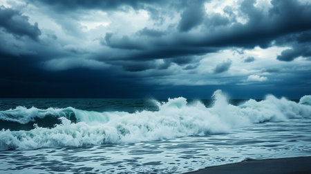 Stormy sky over the sea. Dramatic seascape.の写真素材