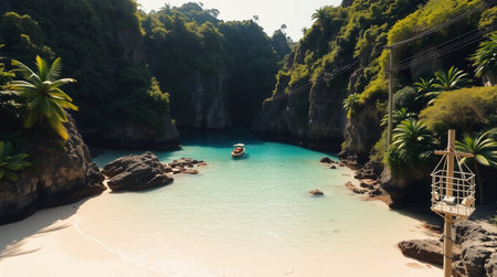 Panoramic view of beautiful beach and turquoise water in Thailandの写真素材